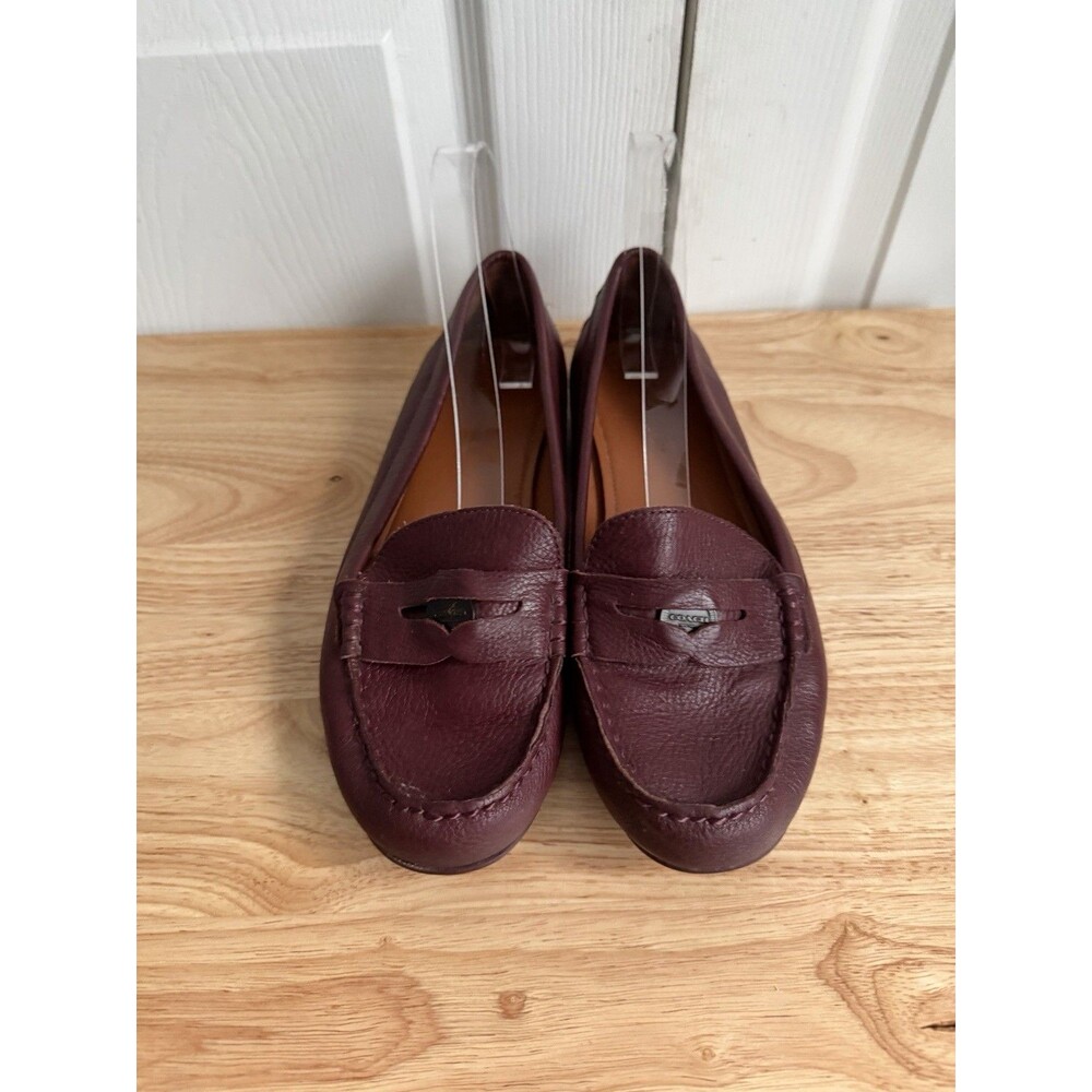 Coach Size 8B With Logo Coin Penny Loafers Burgundy Maroon Wine Leather